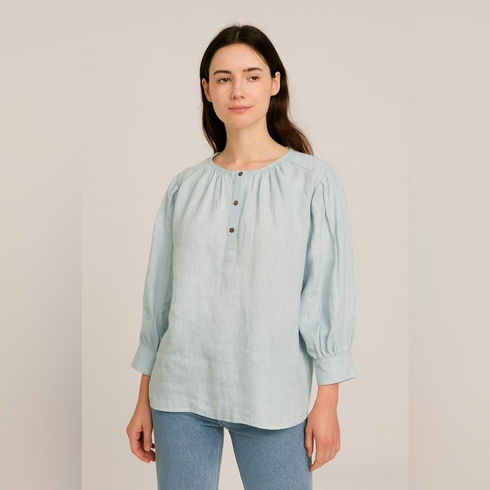 HARSHMAN/.AQUA.LINEN.SHIRT